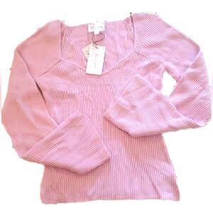 Pink Line & Dot Low Cut Ribbed Knit  Longsleeved Sweater